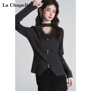 La Chapelle | Pink V-Neck Soft Hangneck Slim Knit Sweater