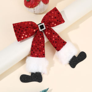 Kẹp Tóc Giáng Sinh Cho Bé Gái Nơ Đỏ Đính Sequin Quần Ông Già Noel Kẹp Tóc Thời Trang Phụ Kiện Tóc Dự Tiệc Giáng Sinh