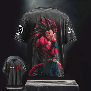 Bandai | Dragon Ball Mens and Womens Washed T-Shirt Vegeta Summer and Spring  Anime Tee Retro Personality Distressed Short Sleeve