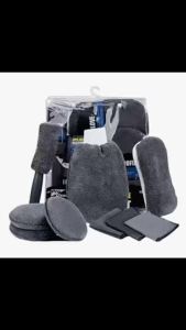 Pro User Complete Multipurpose Cleaning Set 9 pcs. All Purpose Cleaning Cloth Polish Application Pads 2 in 1 Microfiber Sponge Microfiber Glove Microfiber Wheel Brush For Exterior and Interior Car Cleaning