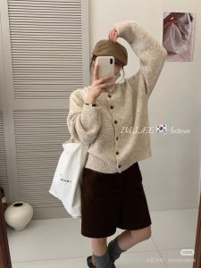 Áo Len Cardigan Dệt Kim Mềm Mại Cổ Bẻ Hai Mặt Cổ Điển Màu Trơn Thường Ngày Áo Khoác Ngoài Bằng Lông Cừu Chần Bông Phong Cách Hàn Quốc