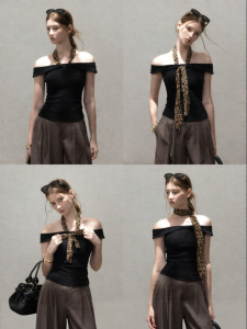 Cantonstory | Off-Shoulder Backless Slim Fit T-Shirt