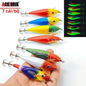 Ackibbik 7 Cái/bộ 8.5Cm Ngang Mực Jig Dụ Có Nước Mặn Tôm Mực Phụ Kiện Câu Cá Dạ Quang Biển Câu Cá