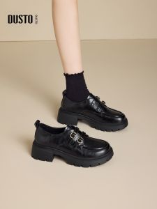 DUSTO | Versatile British Style BLACK Loafers Thick Heel Thick Sole Fall