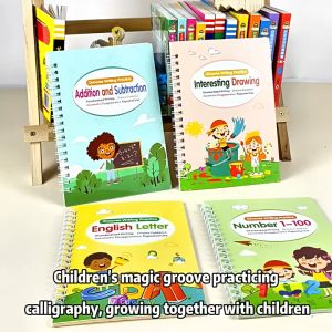 4 Books + Pen/Set Kids Learning Copybook Reusable Reading Writing Book Education Stationery Books