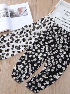 Childrens Daisy Mosquito-Resistant Pants Thin Cotton Silk Lantern Pants Summer Long Pants Breathable Fashionable mid Waist