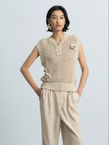 Summer Knit Vest Hollow Out Henley Collar