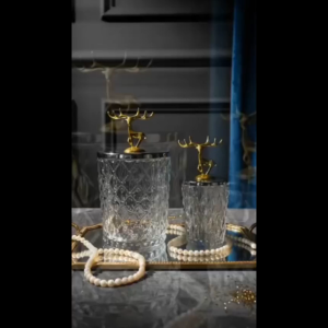 Toples Kaca Kristal Mewah Serbaguna dengan Penutup Rusa Emas untuk Meja dan Ruang Tamu