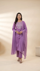 [ Ready SG Stock ] Lavender Cotton Blend Embroidered Straight Cut 3 Pcs Punjabi Suit with Dupatta [ Indian Dresses ]