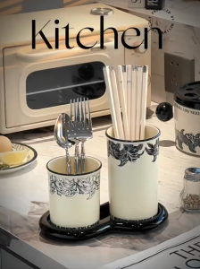 Ceramic Chopsticks Drain Tube Household High-end New Table Chopsticks Cage Storage Box Advanced Sense Spoon Chopsticks Tube