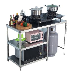 Kitchen Gas Stove Shelf Range Cabinet 304 Stainless Steel Kitchen Cabinet Shelf Kitchen Gas Cooker Rack Stainless Steel 3 layer Liquefied Gas Cooker Storage Frame Gas Tank Cooker Frame