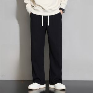 ROMON | Lormen Mens Fleece Lined Casual Pants Straight Leg Wide Leg Sport Sweatpants Warm Long Trousers Trendy Autumn Winter New Style