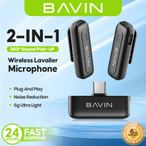 BAVIN MP106 2-in-1 Wireless Lavalier Microphone Type-C Port - 360° Sound Pick-Up for Live Streaming & Vlogging