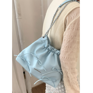 Ballet Style Large Capacity Womens Crossbody Bucket Bag Fashion Chain Shoulder Bag Commuter Tote Bag Soft PU Leather