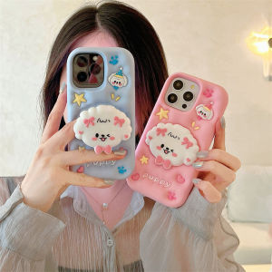 ขาตั้งเคสโทรศัพท์การ์ตูนรูปสุนัข3D สำหรับ iPhone 15 14 13 12 Pro 11 Max 14 15 Plus เคสโทรศัพท์ซิลิโคนนิ่มฝาหลังกันกระแทกน่ารัก