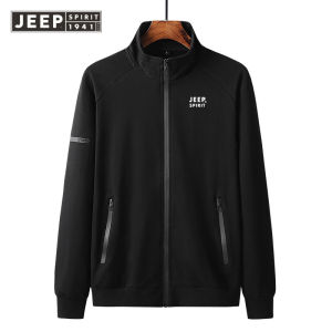 JEEP SPIRIT เสื้อคาร์ดิแกนมีซิปเสื้อกีฬาคอตตอนสำหรับผู้ชายวัยกลางคนและเสื้อกันหนาวผู้สูงอายุ