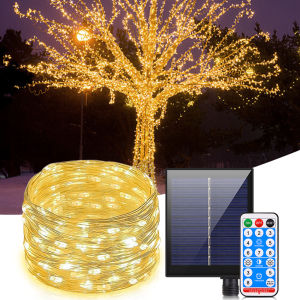High Quality Solar Outdoor Copper LED String LightsFairy Curtain Patio Garland Lamp Wedding Garden Wall Porch Landscape Decor