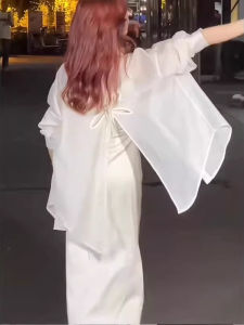 chaqi | Womens Summer Thin Chiffon Shirt Back Split Sun Protection Air Conditioning Sweater Polo Collar Loose Fit Mid-Length Other Material