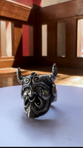 Pewterland Ringskull Minotaur King Cincin Tengkorak Bahan Logam Timah Pria dan Wanita