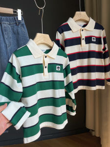 A-Class Long-Sleeve Childrens Polo Shirt 32-Thread Combed Cotton Striped Base Shirt for Boys And Girls Spring Autumn Style