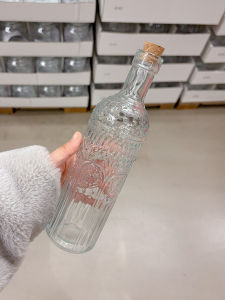 Country Style Relief Transparent Glass Oil Bottle Seasoning Bottle Home Kitchen Milk Beverage Self-Made Wine Wood Plug Bottle Empty Bottle