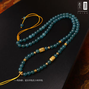 Thai Original Design Vintage Blue Water Turquoise Buddha Pendant Necklace with Tassel Sweater Chain Mixed Material round Bead Chain