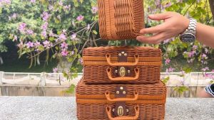 HP SO033 Vintage Rattan Woven Storage Case Makeup Holder Suitcase Sundries Organizer Box Gift