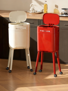 ASCOR | Home Kitchen Specialized No Bending High Aesthetic With Lid Tall Movable Large Capacity Trash Bin