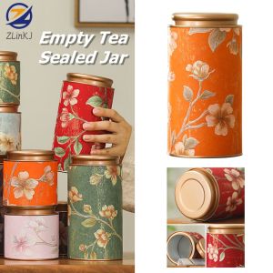 Portable Tea Gift Packaging Box Household Flower Pattern Small Empty Tea Sealed Jar Tea Tin Can