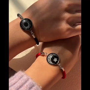 2Pcs Gelang Couple Pasangan Matahari Bulan Gelang Serut Wanita Dan Pria Efek Pemantulan Cahaya Bracelet