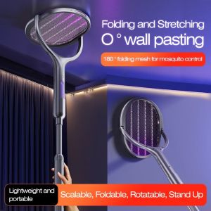 Telescopic Electric Mosquito Swatter & UV Trap Lamp Extendable 109cm Safe Physical Killer Rechargeable Wall Mount No Gap