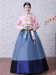 Traditional Korean Costume Womens High Waist Embroidered Cheongsam Dance Performance Outfit Ethnic Hanbok Modernized Design