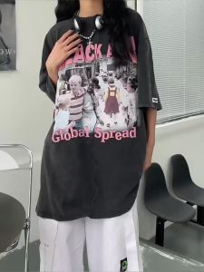 Kaos Wanita Lengan Pendek & Kaos Washed Pria Wanita: T-shirt Wanita Oversize & Vintage Korea
