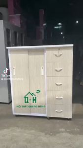 TỦ NHỰA ĐÀI LOAN 2 CÁNH CỬA LÙA 5 HỘC KÉO MÀU SỒI KEM 1M25 X 1M06 X 42CM