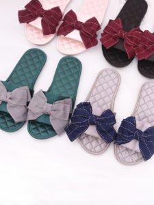 Korean Style Silk Butterfly Knot Slippers Womens Indoor Outdoor Slip-Resistant Flat Sandals Home Comfortable Fashionable Slippers