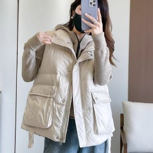 Womens down Cotton Vest Autumn Winter New 2025 Thickened Loose Wash-Free Short Jacket Outerwear Commute Zipper Pure Color