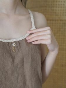Big Sale Leak-Picking ~ Mori Girl Japanese Style Contrast Color Embroider Linen Sling Female Base Ride Outwear Cotton Linen Vest