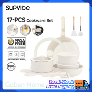 SUPVIBE 17 Piece Cookware Set Detachable Handle Non-Stick Kitchen Frying Pan Pots Shovel Scoop Utensils Set