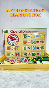 WOODEN MATH OPERATIONS LEARNING BOX WITH BLACK BOARD
