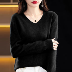 Loose Large Size Knitted Wool Sweater V-Neck Long Sleeve Short Style Inner Shirt Top for Autumn New Arrival Casual Comfortable