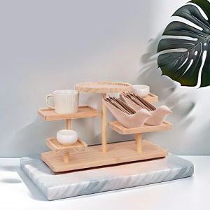 Solid Wood Desktop Decorative Shelf Jewellery Display Stand Jewelry Display Storage Rack Decoration Multi-purpose Rack for Perfume and Food Cupcake