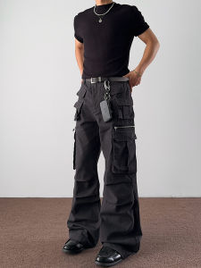 Mkclot American Light Work Pants Multi Pocket Design Loose Straight Leg High Street Vibe Tactical Function Jeans for Teens