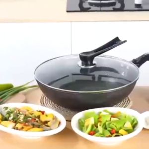 Z-Gadget⚡Korea High Quality 32CM Non Stick Deep Frying Wok Pan with Pot Cover Kuali Viral with Lid Marble Frying Pan