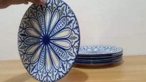 PORCELAIN MOROCCAN BLUE & YELLOW PALETTE / SALAD PLATE / SIDE PLATE / FLAT PLATE / CAKE PLATE / SIZE 8 INCHES