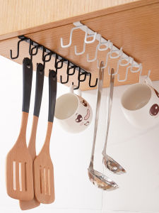 No-Drill Kitchen Cup Holder Rack Water Cup Shelf Cabinet Hanging Storage Organizer Iron Material Universal Hook for Home Use