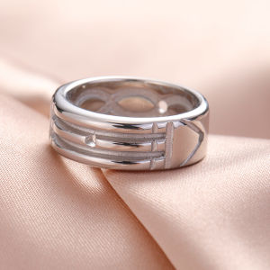 Lemegeton Simple Line Stainless Steel Charm Ring Fashion Silver Ring Men and Women Couple Wedding Gift
