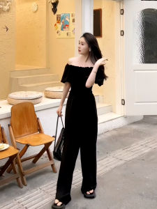 French Style One Shoulder Romper Womens Fashion Bubble Sleeve High Waist Wide Leg Pants Summer New Arrival Slimming Effect