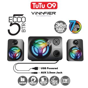 Vinnfier VF ECCO 5 BTU Bluetooth USB Powered 2.1 Speaker LED Lights FM Radio Micro-SD Card Slot