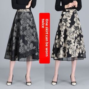Fashionable Double-Sided Wear Asymmetrical A-Line Skirt Elegant Design Commute Style High Waist Midi Skirt Polyester Fiber