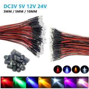 DC3V~24V Pre Wired LED Light Bulb Accessories DIY Emitting Diodes Indicator Light Ship Model Toy Car Transparent Bead with Base